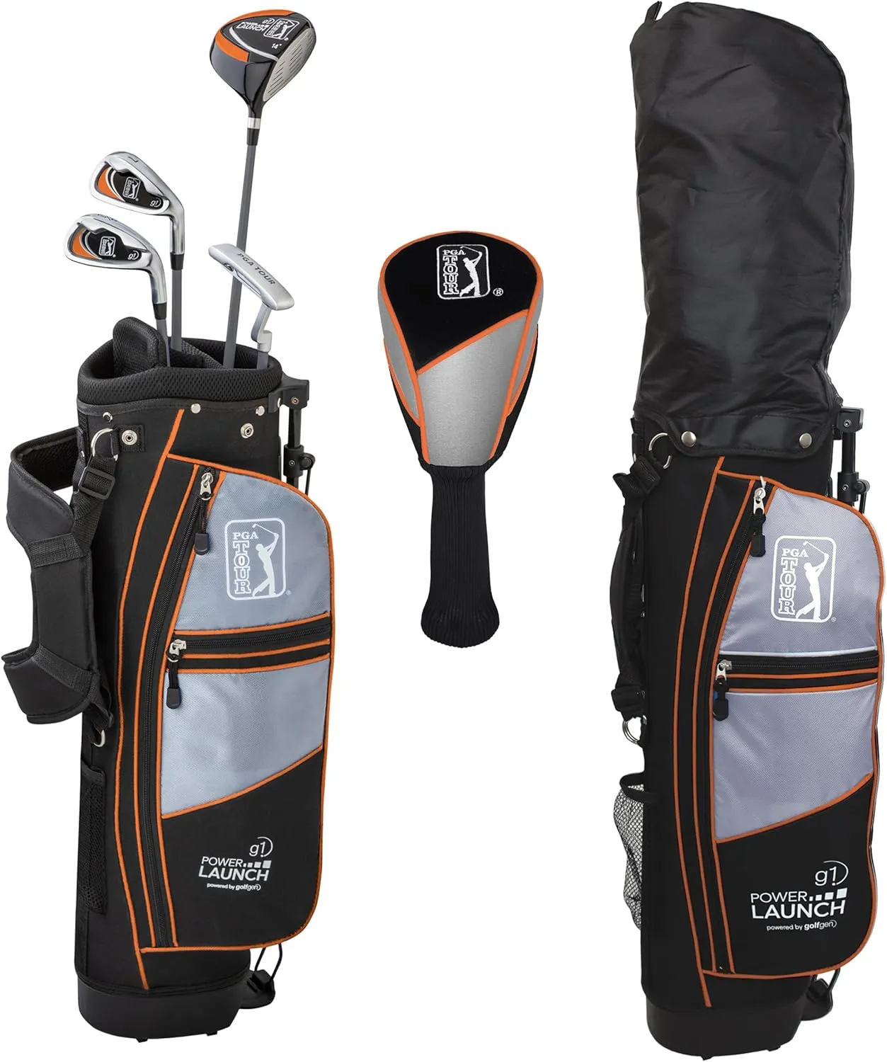 PGA TOUR Youth Golf Club Set for Ages 8-12 (4’8”-5’2”) and 12  (5’2” ), Right and Left-Handed Kids Golf Sets – Beginner Junior Golf Clubs with Lightweight Stand Bag, Mallet Putter, Hybrid, Driver
