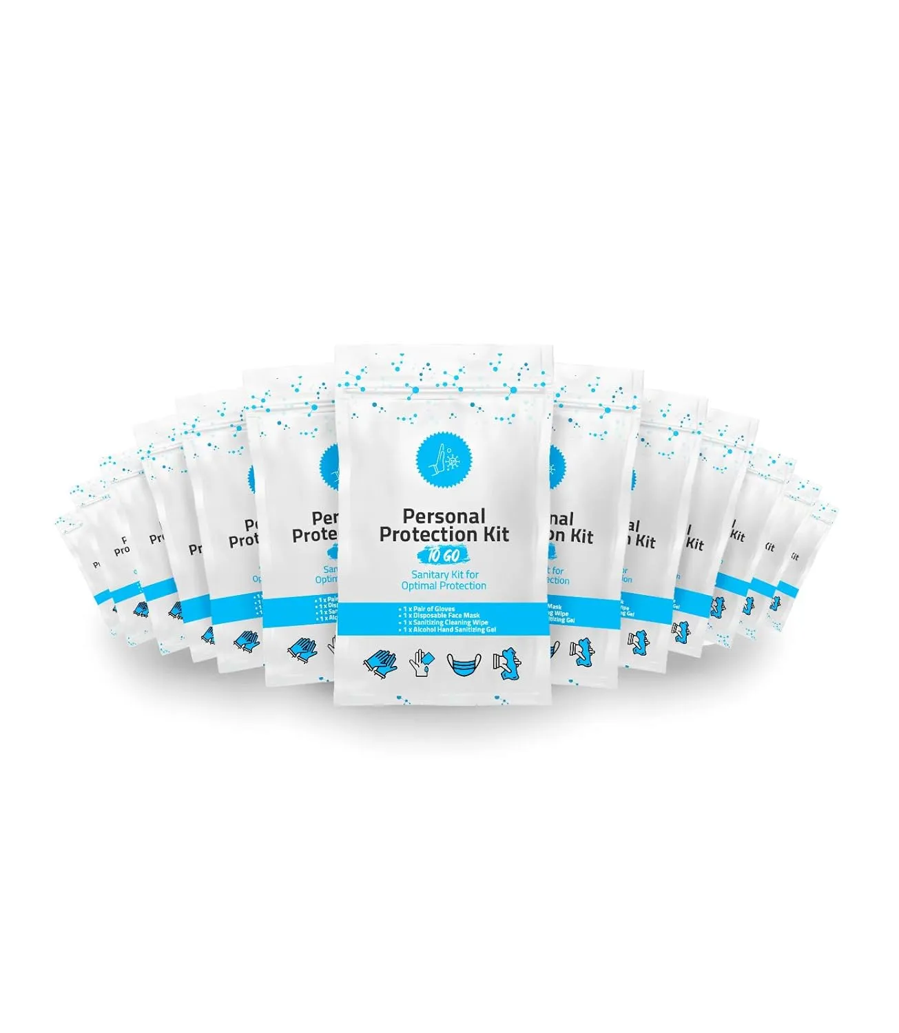 pH Advantage Personal Protection Kit TO GO, Sanitary Kit for Optimal Protection, Includes 1 Each of Face Covering, Gloves, Cleansing Wipes & Sanitizing Gel, 10 - Pack
