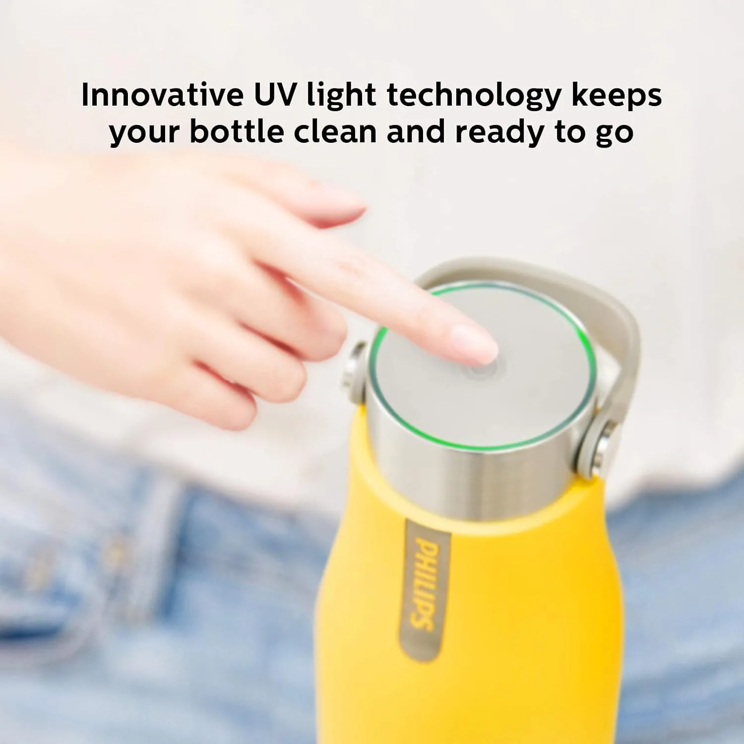 PHILIPS Water GoZero Self-Cleaning Smart Water Bottle Vacuum Stainless Steel Insulated Water Bottle with Handle Double-wall, Auto Cleaning, Keep Drink Hot or Cold, BPA Free (Yellow 12 oz.)