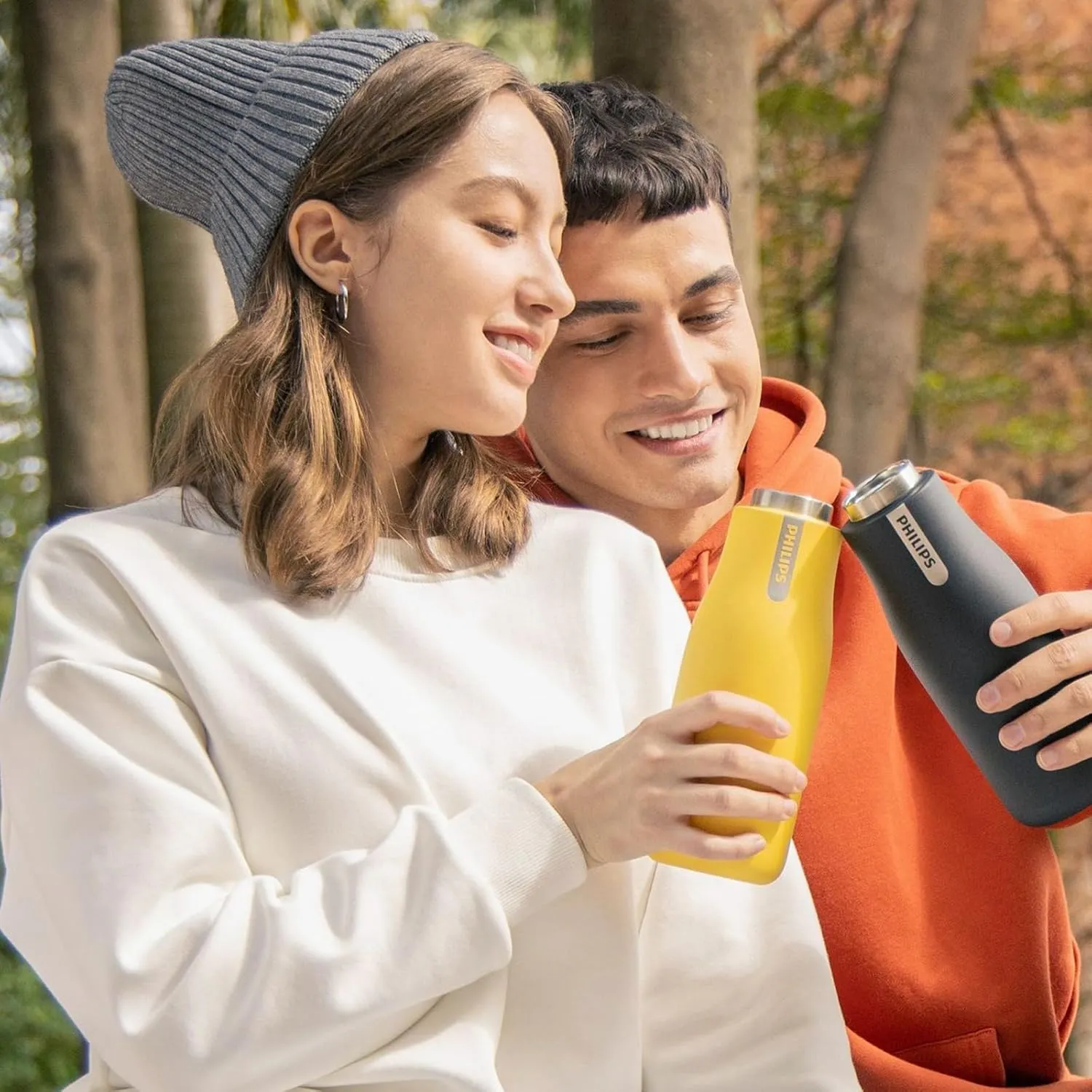 PHILIPS Water GoZero Self-Cleaning Smart Water Bottle Vacuum Stainless Steel Insulated Water Bottle with Handle Double-wall, Auto Cleaning, Keep Drink Hot or Cold, BPA Free (Yellow 12 oz.)