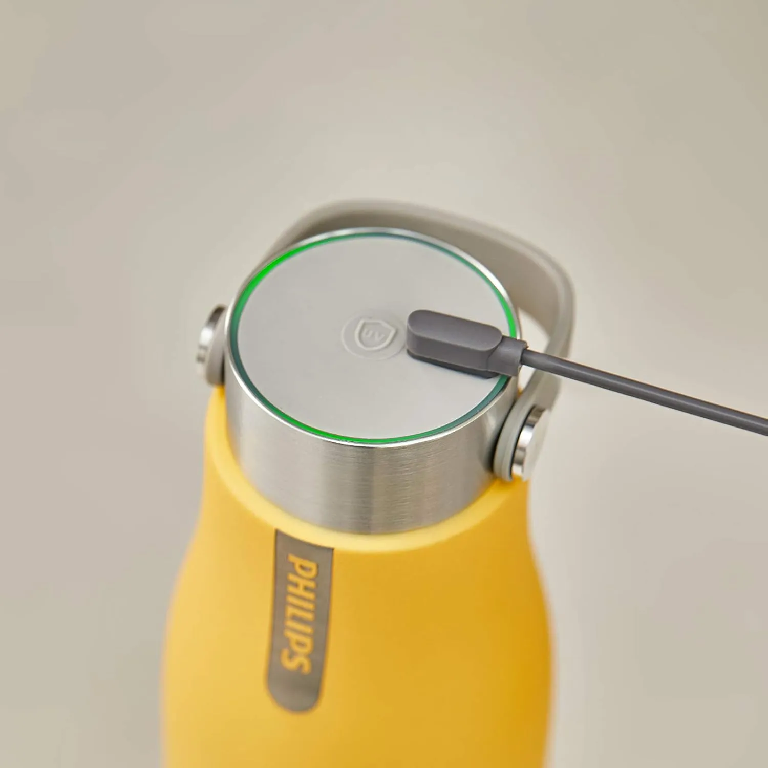 PHILIPS Water GoZero Self-Cleaning Smart Water Bottle Vacuum Stainless Steel Insulated Water Bottle with Handle Double-wall, Auto Cleaning, Keep Drink Hot or Cold, BPA Free (Yellow 12 oz.)