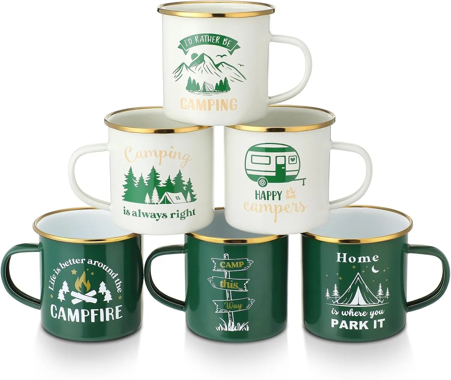 Pickmesh 6 Pcs Camping Mugs Enamel Cups 12oz Coffee Cups with Handle Camping Gifts for Outdoor Hiking Backpacking Lovers