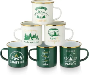 Pickmesh 6 Pcs Camping Mugs Enamel Cups 12oz Coffee Cups with Handle Camping Gifts for Outdoor Hiking Backpacking Lovers