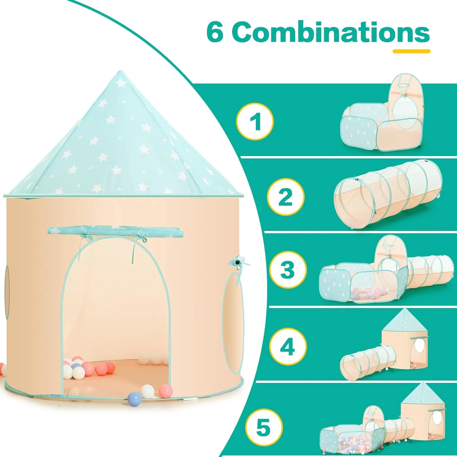 PigPigPen 3pc Kids Play Tent for Girls and Boys with Ball Pit, Crawl Tunnel, Princess Tents for Toddlers, Baby Space World Playhouse Toys, Boys Indoor& Outdoor Play House, Perfect Kid’s Gifts