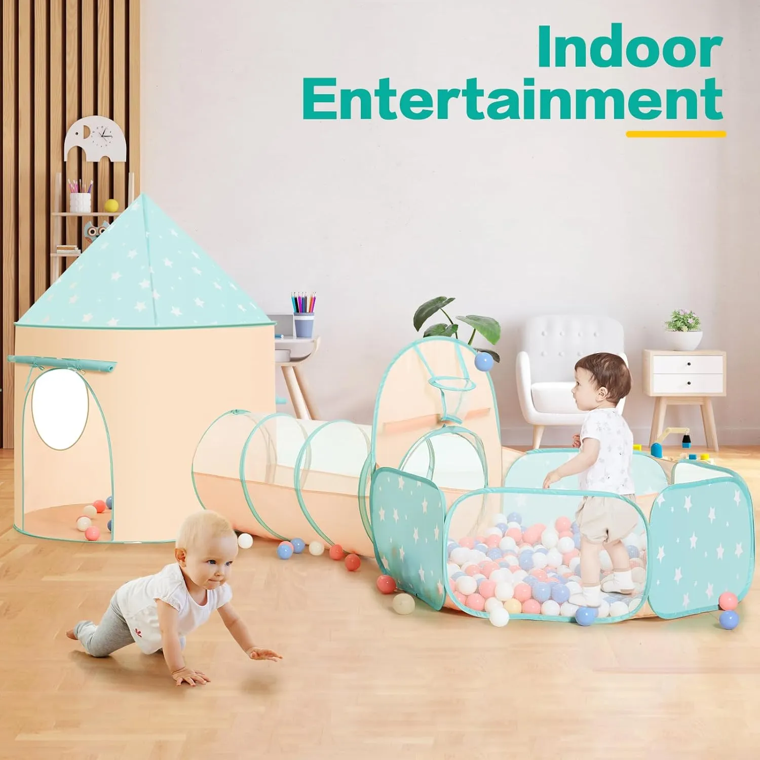 PigPigPen 3pc Kids Play Tent for Girls and Boys with Ball Pit, Crawl Tunnel, Princess Tents for Toddlers, Baby Space World Playhouse Toys, Boys Indoor& Outdoor Play House, Perfect Kid’s Gifts