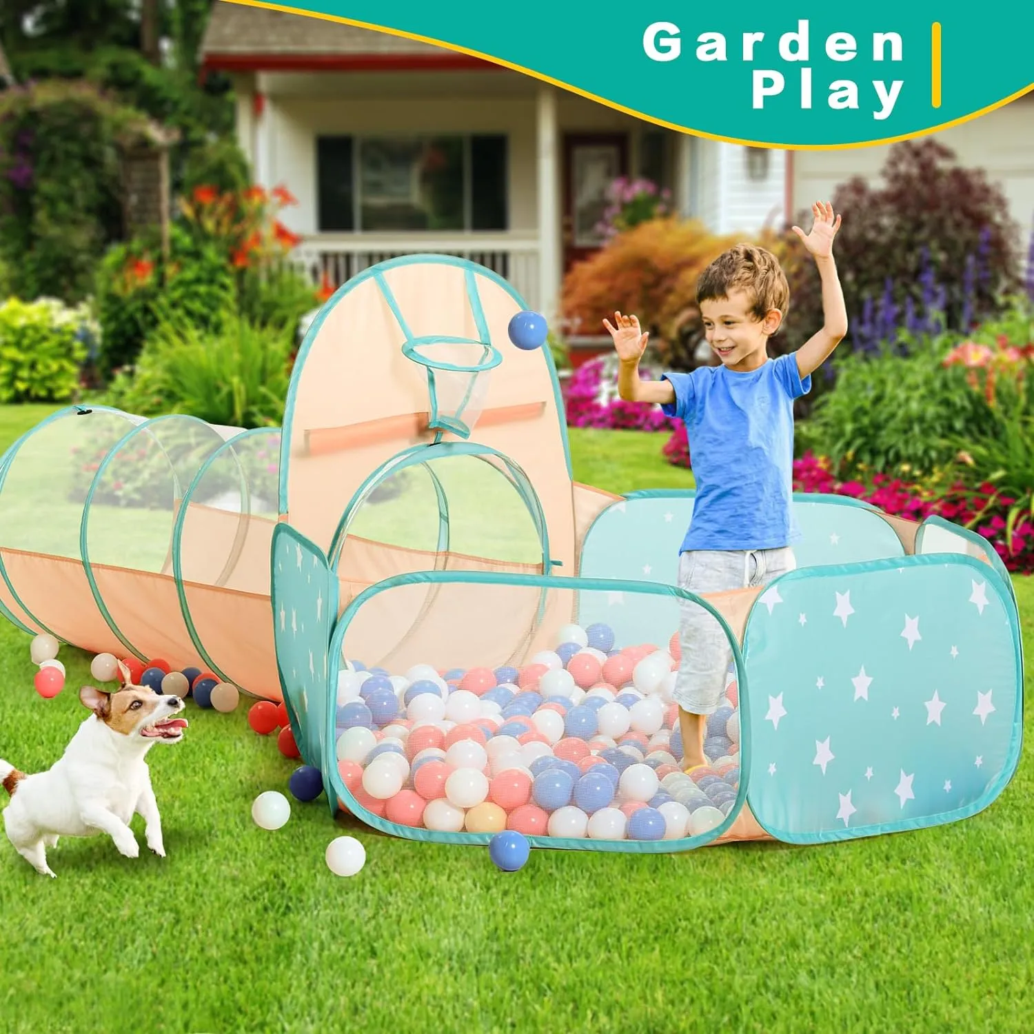 PigPigPen 3pc Kids Play Tent for Girls and Boys with Ball Pit, Crawl Tunnel, Princess Tents for Toddlers, Baby Space World Playhouse Toys, Boys Indoor& Outdoor Play House, Perfect Kid’s Gifts