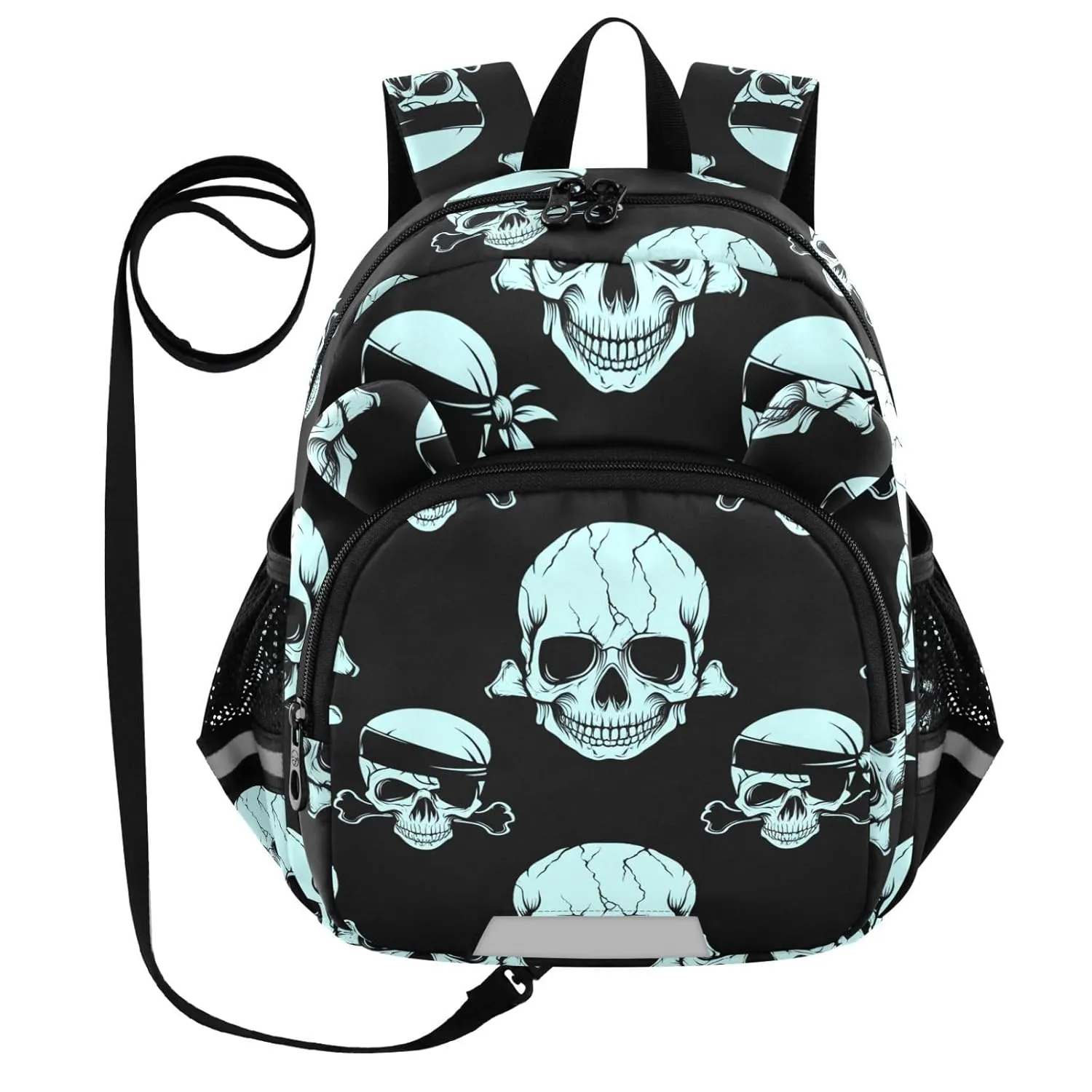 Pirate Skull Bone Cyan Toddler Harness Backpack for Boys Girls 3-6 Years Kids Backpack with Anti Lost Safety Leash Baby Travel Bag for Preschool Walking Travel