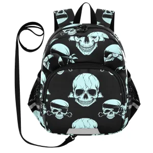 Pirate Skull Bone Cyan Toddler Harness Backpack for Boys Girls 3-6 Years Kids Backpack with Anti Lost Safety Leash Baby Travel Bag for Preschool Walking Travel