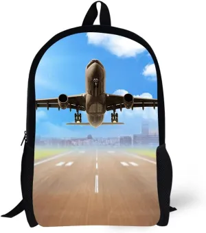 Plane Backpack 17 Inch Student Book Bag for Kids Boys Mens Aircraft Design