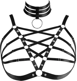 Plus Size Women's Waist Harness Belt Body Full Cage Strappy Bra Lingerie Gothic Tops Hollow Out Halloween Rave Clothing