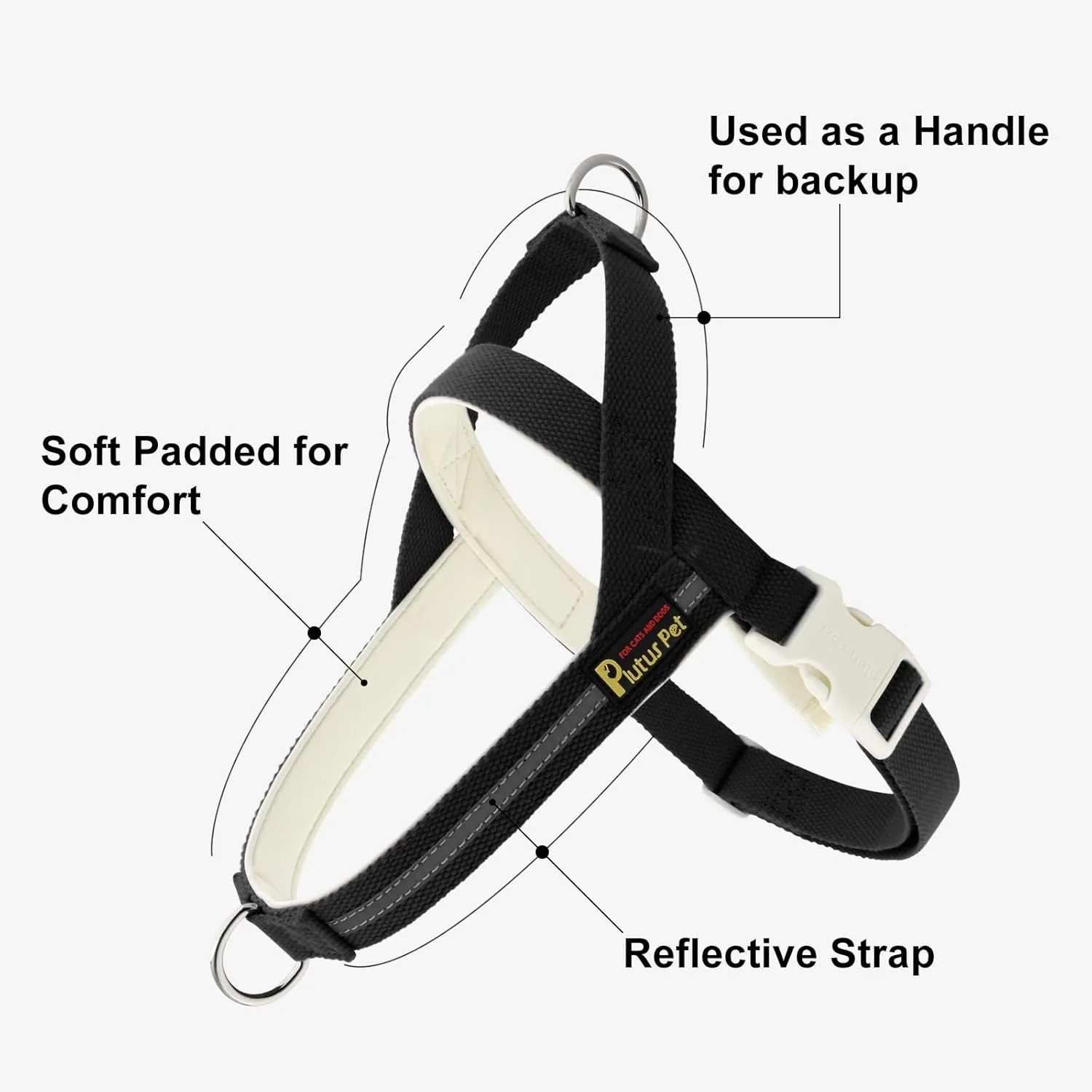 Plutus Pet Cotton Dog Harness and Leash Set, Reflective and Soft Padded, Quick Fit Vest Harness, for Small, Medium and Large Dogs, Black, L