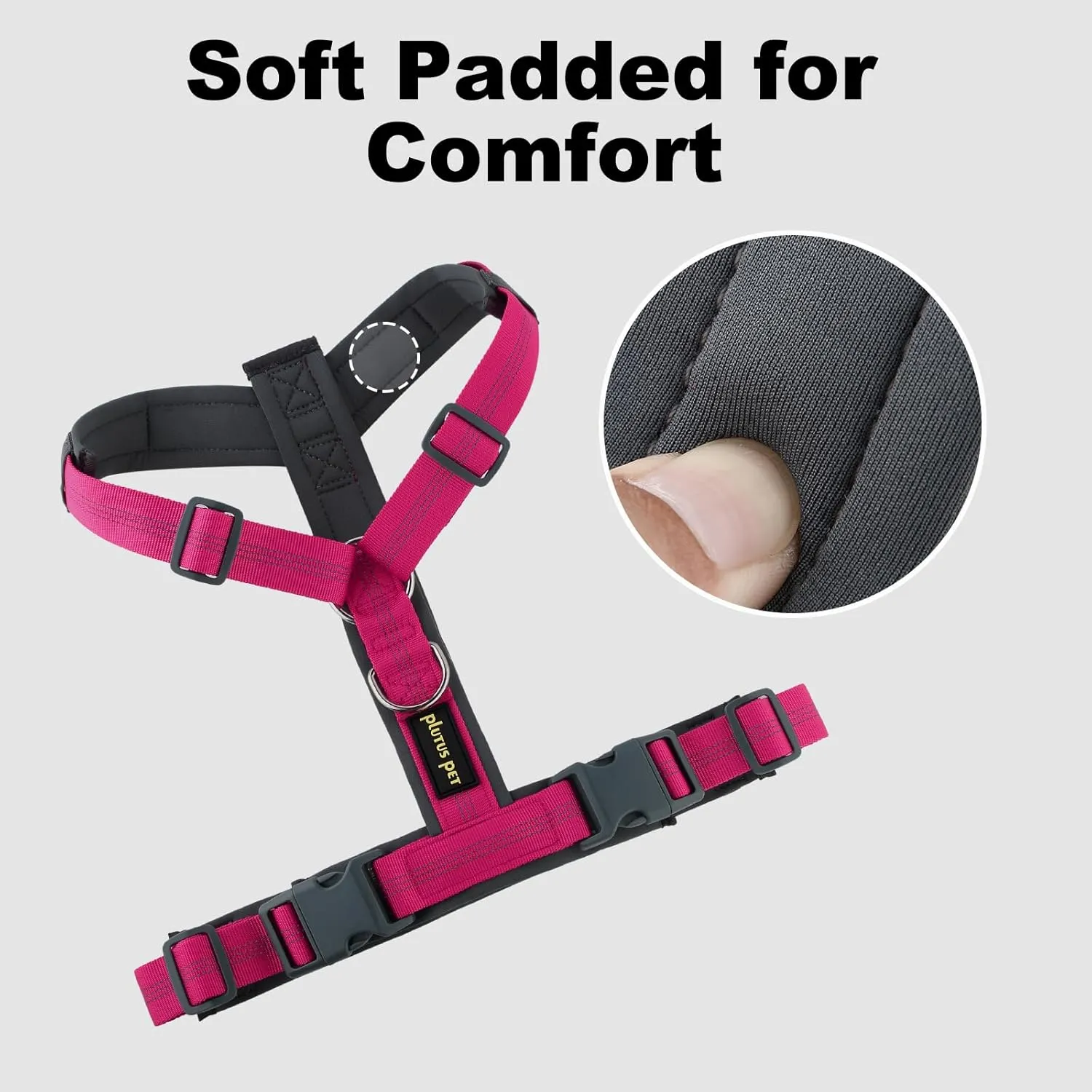 Plutus Pet No Pull Dog Harness, Adjustable Nylon Harness with Soft Padding, Reflective and Heavy Duty Dog Harness for Small, Medium, Large Dogs(Hot Pink, M)