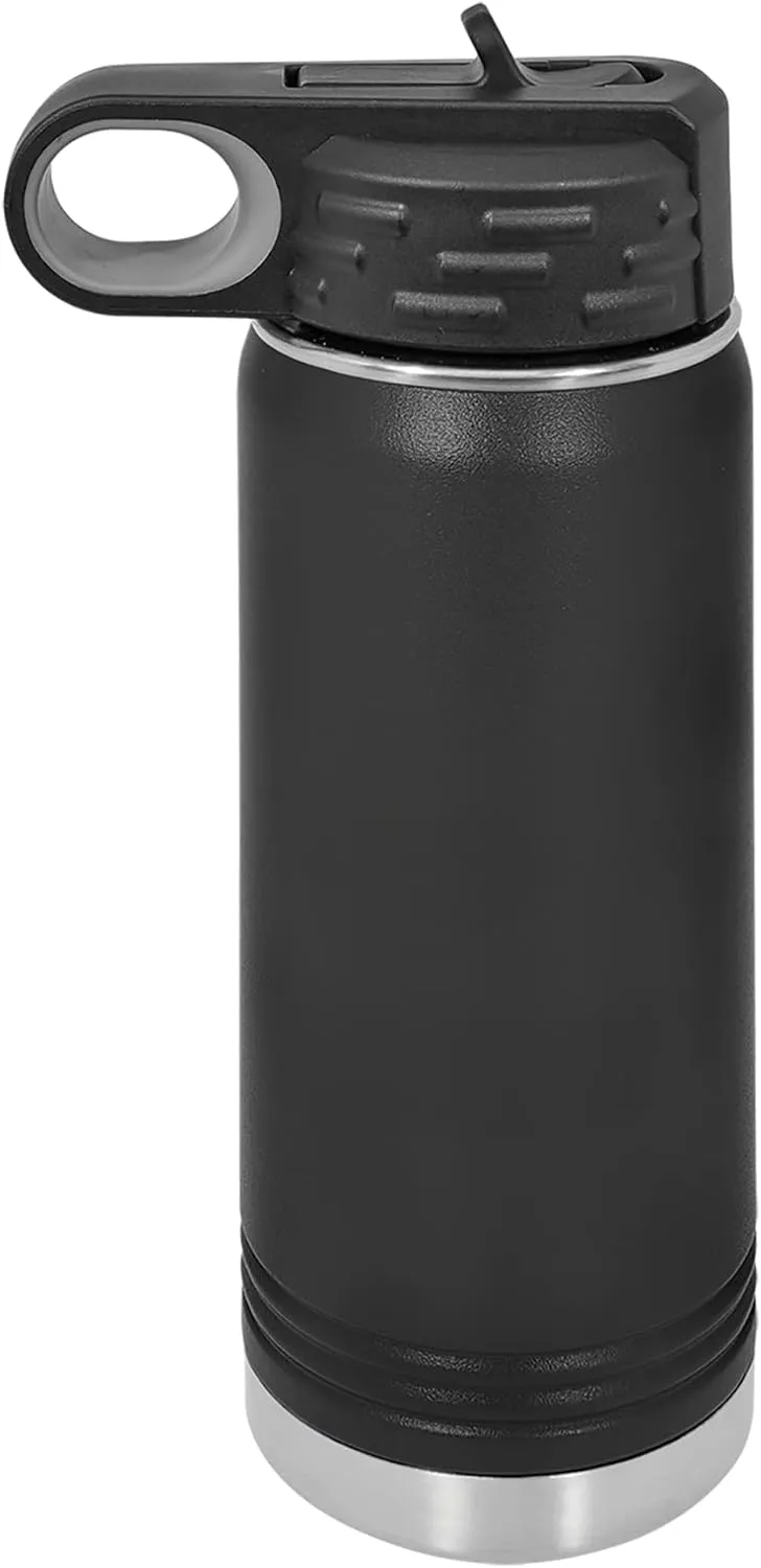 Polar Camel 20 oz Stainless Steel Water Bottle with Flip Top Lid and Straw (Black)