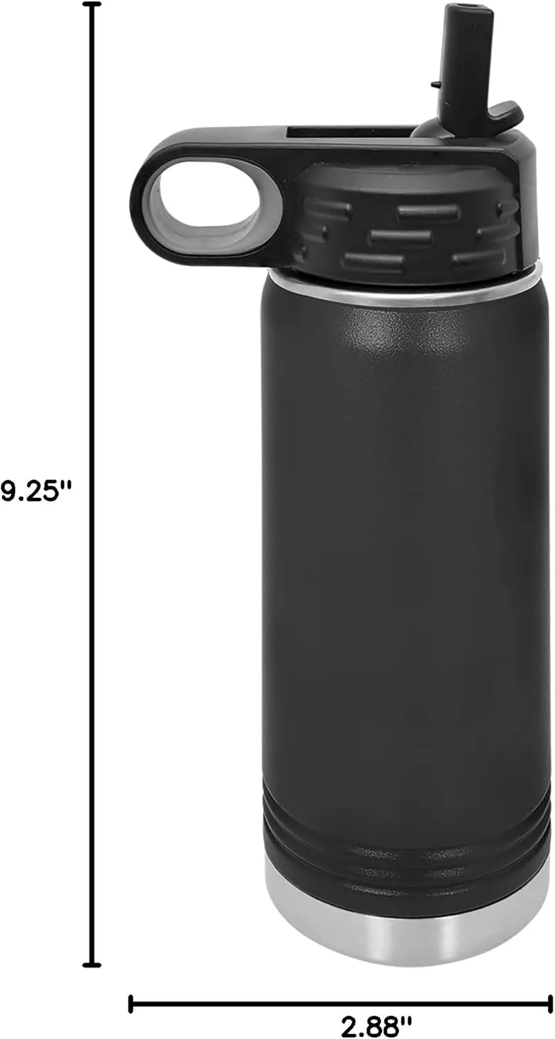 Polar Camel 20 oz Stainless Steel Water Bottle with Flip Top Lid and Straw (Black)
