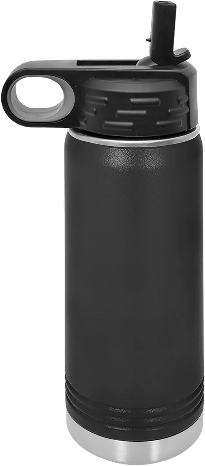 Polar Camel 20 oz Stainless Steel Water Bottle with Flip Top Lid and Straw (Black)