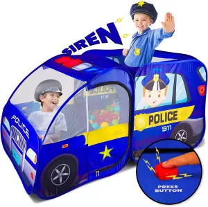 Police Car Pop Up Play Tent with Sound Button for Kids, Toddlers, Boys, Girls, Indoors & Outdoors – Playhouse for Interactive Fun - Foldable, Quick Setup Pretend Play Toys & Gift