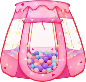 Pop Up Princess Tent with Star Light, Toys for 1 2 3 Year Old Girl Birthday Gift, Ball Pit for Baby 12-18 Month, Foldable Kids Play Tent for Toddler 1-3, One Year Old Girl Toy Indoor Outdoor
