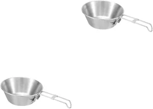 POPETPOP 2 Pcs Titanium Cup Camping Cookware Stainless Steel Tumbler Cup Folding Handle Compact Camping Set for Outdoor