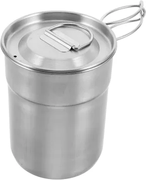 POPETPOP 2pcs Stackable Stainless Steel Camping Cups with Collapsible Handles for Outdoor Cooking Hiking and Picnics Lightweight and Space Efficient Mugs for Travel and Backpacking