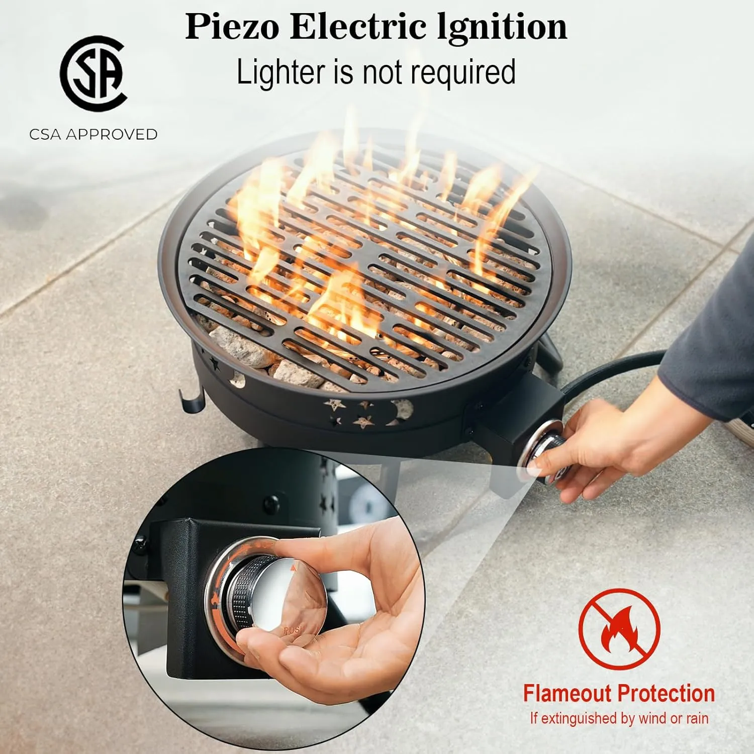 Portable 17 inch Propane Fire Pit 58000 BTU Smokeless Gas Fire Bowl with Adjustable Flame,Cover&Carry Kit,CSA Certified for Camping,Patio,Backyard,RV&Tailgating-Includes Hose &Lava Rocks&Grill