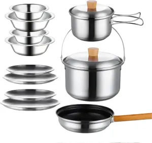 Portable Camping Cookware Set with Nonstick Pan and Nesting Pots - Compact Outdoor Cooking Kit for Camping, Hiking, RV, BBQ