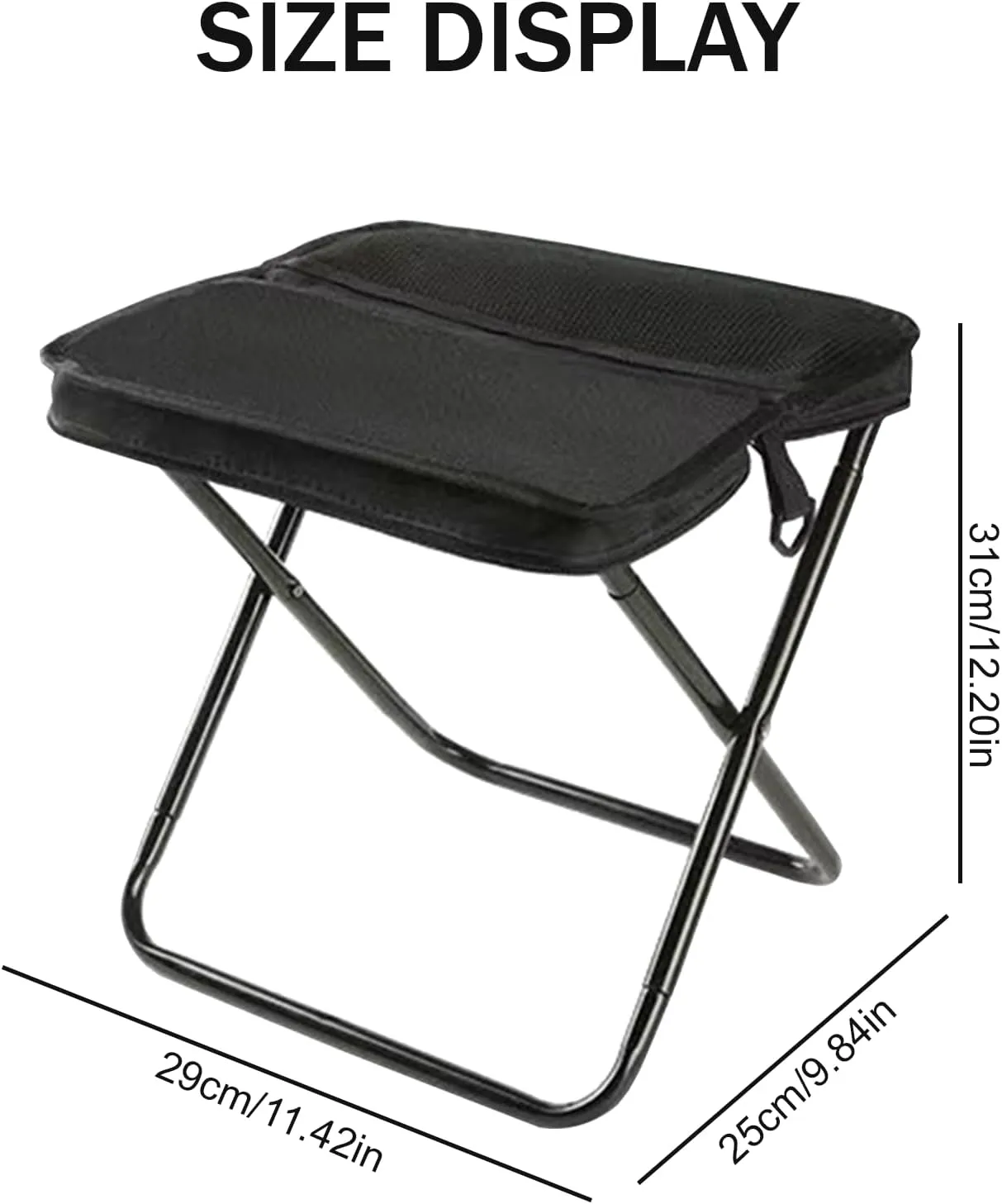 Portable Camping Stool, Mountaineering and Hiking Foldable Stool with Adjustable Shoulder Strap, Collapsible Camp Stools for Picnic Hiking Fishing, Hold Up to 220 LBS, Easy Setup (Black, Large)