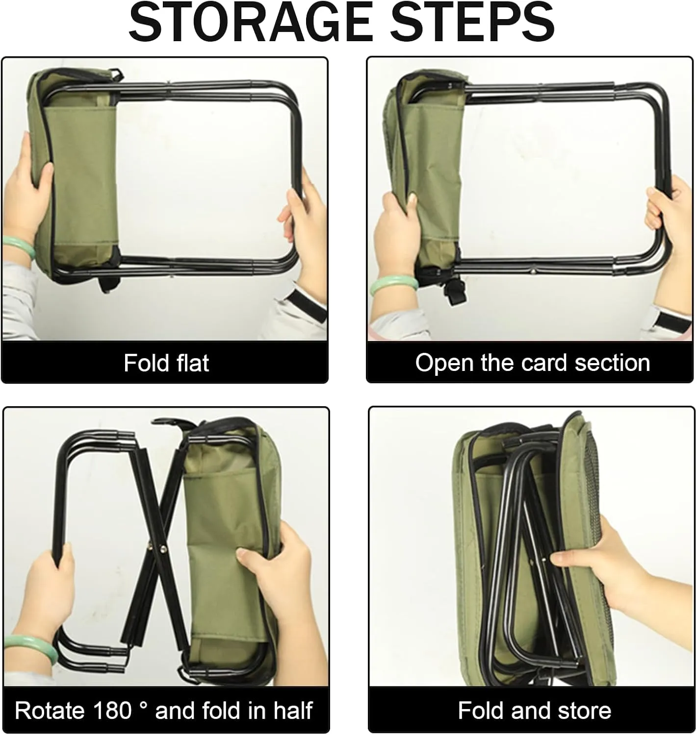 Portable Camping Stool, Mountaineering and Hiking Foldable Stool with Adjustable Shoulder Strap, Collapsible Camp Stools for Picnic Hiking Fishing, Hold Up to 220 LBS, Easy Setup (Black, Large)
