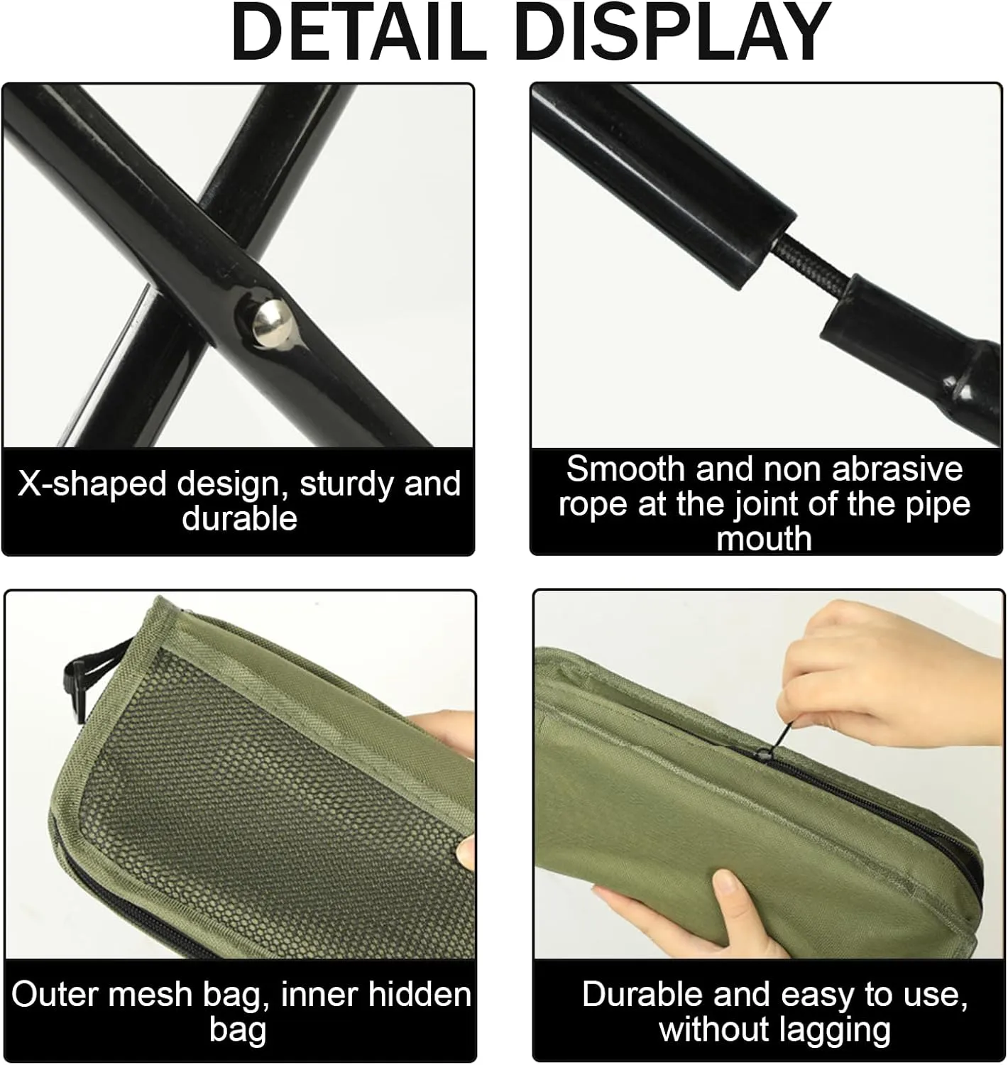 Portable Camping Stool, Mountaineering and Hiking Foldable Stool with Adjustable Shoulder Strap, Collapsible Camp Stools for Picnic Hiking Fishing, Hold Up to 220 LBS, Easy Setup (Green, Large)