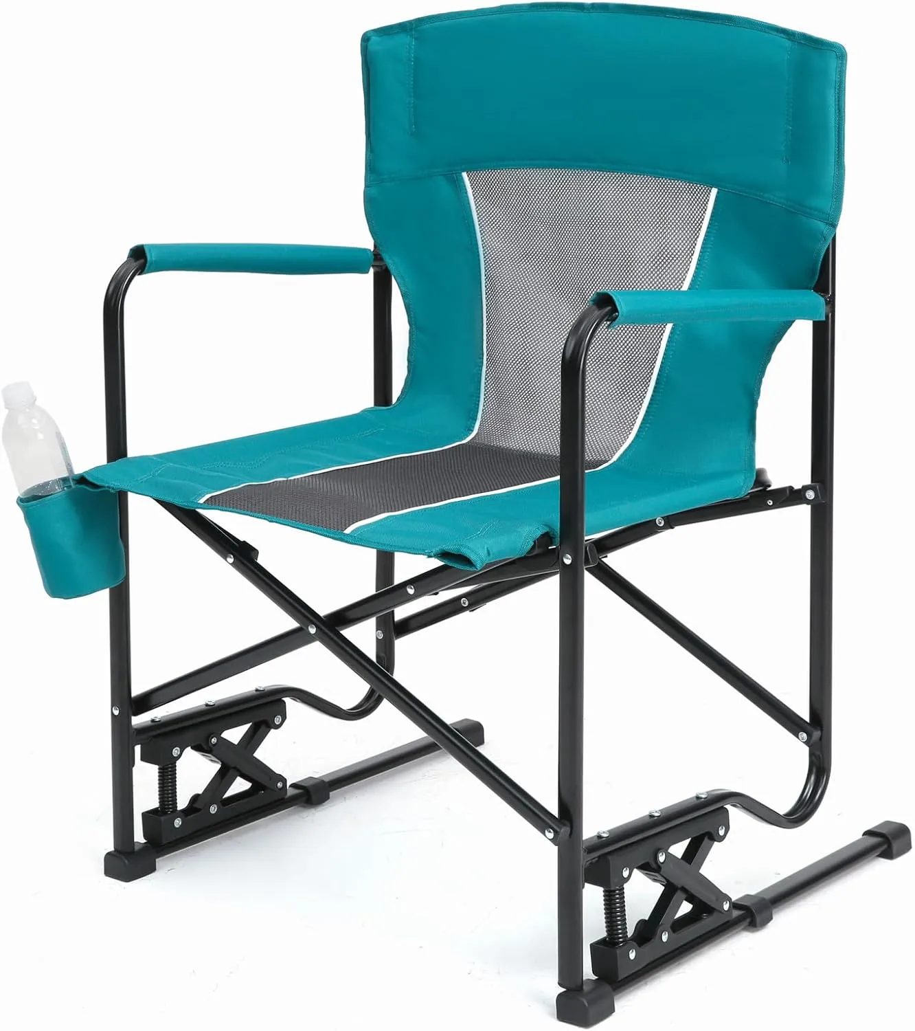 Portable Folding Rocker Camping Chair with Solid Armrests, Drink Holder, Comfortable Backrest - 250 lbs Capacity & Spring - Action Rocking Technology​ (Blue)