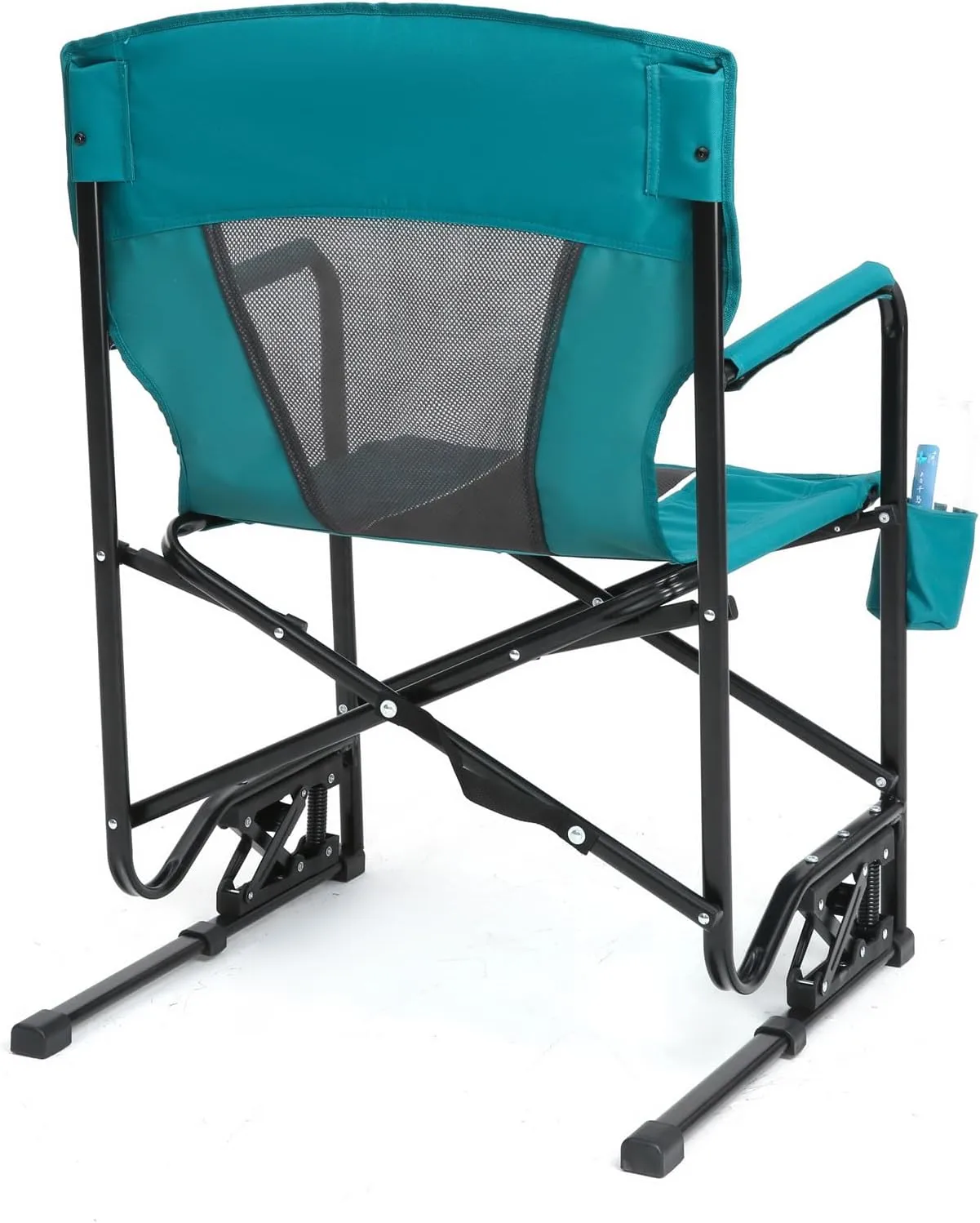 Portable Folding Rocker Camping Chair with Solid Armrests, Drink Holder, Comfortable Backrest - 250 lbs Capacity & Spring - Action Rocking Technology​ (Blue)