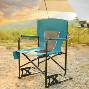 Portable Folding Rocker Camping Chair with Solid Armrests, Drink Holder, Comfortable Backrest - 250 lbs Capacity & Spring - Action Rocking Technology​ (Blue)