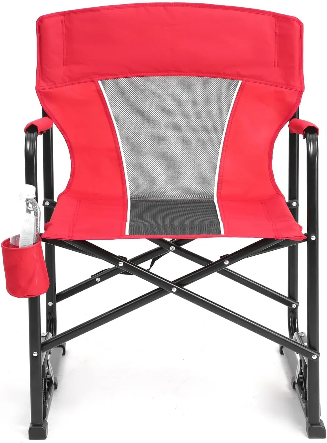 Portable Folding Rocker Camping Chair with Solid Armrests, Drink Holder, Comfortable Backrest - 250 lbs Capacity & Spring - Action Rocking Technology​ (Red)