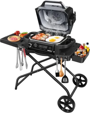 Portable Grill Cart for Ninja OG701 OG751, Collapsible Outdoor Grill Stand for Ninja Woodfire Grill, Fits Ninja OG700 Series, Traeger Ranger,Pit Boss 10697/10724 and 22" Blackstone Griddle