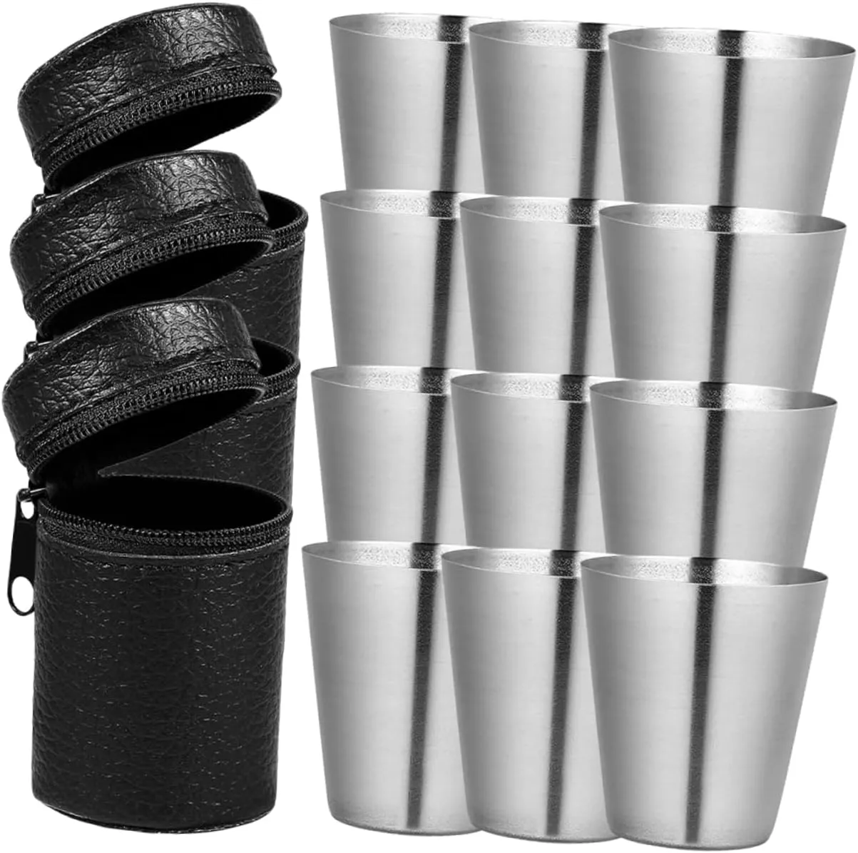 Portable Outdoor Wine Mugs 3 Sets of Collapsible Stainless Steel Camping Cups Metal Beer Glasses Drinking Cups for Camping Bbq Travel