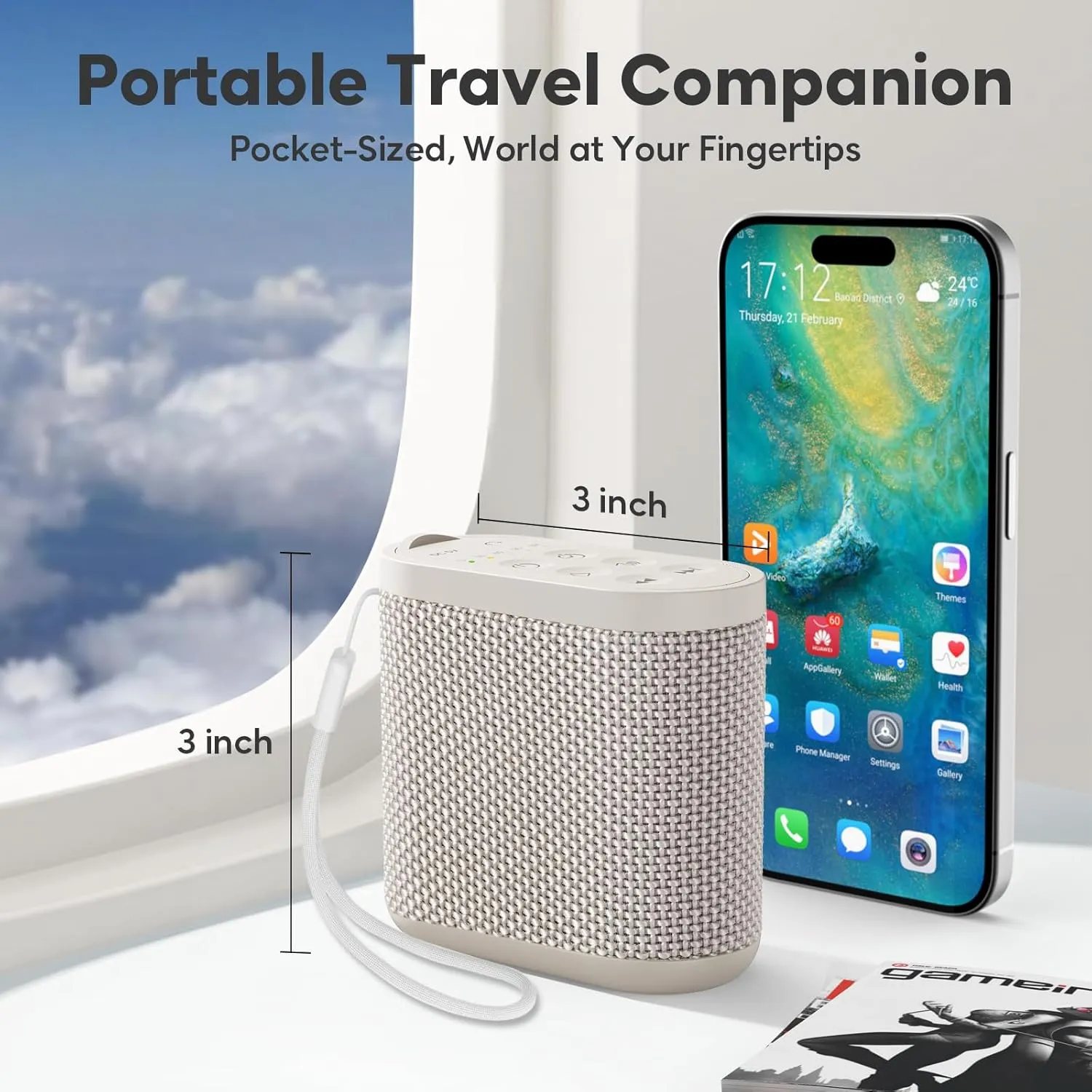 Portable Sound Machine for Travel, White Noise Sound Machine for Sleeping, 52-Hour Lasting Mini Noise Machine with 21 Quality Non-looping Sounds, Headphone Jack, Memory, Timer for Adults,Hotel (Khaki)