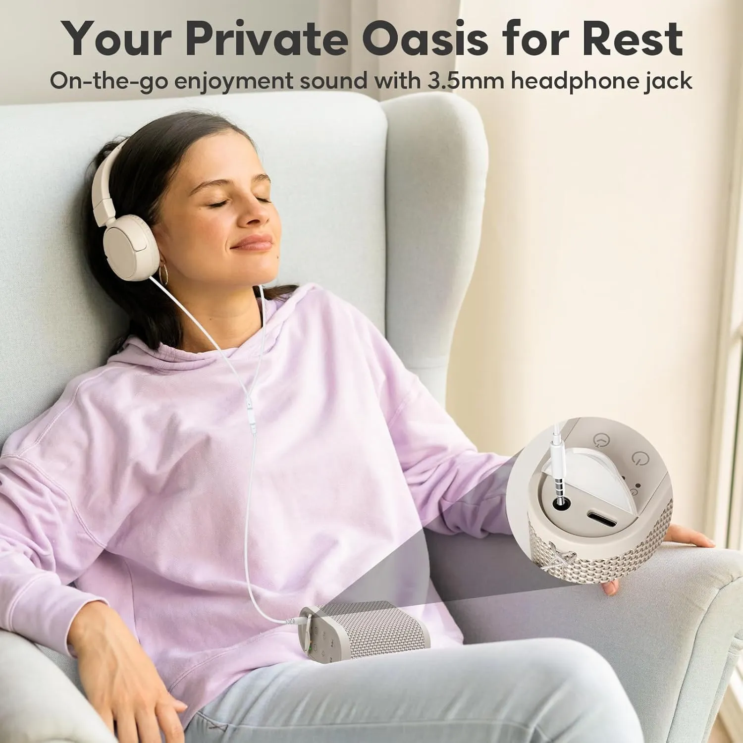 Portable Sound Machine for Travel, White Noise Sound Machine for Sleeping, 52-Hour Lasting Mini Noise Machine with 21 Quality Non-looping Sounds, Headphone Jack, Memory, Timer for Adults,Hotel (Khaki)