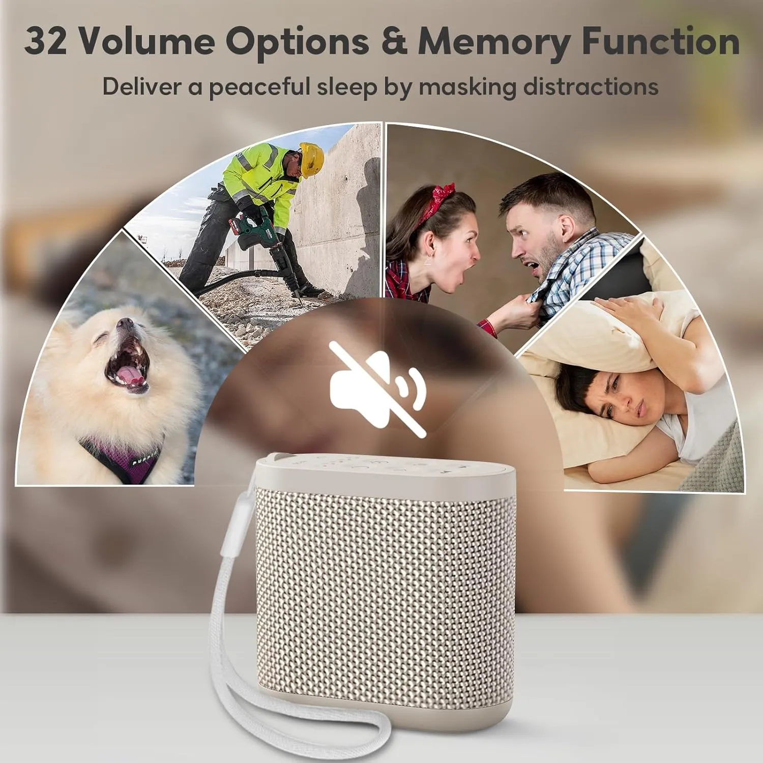 Portable Sound Machine for Travel, White Noise Sound Machine for Sleeping, 52-Hour Lasting Mini Noise Machine with 21 Quality Non-looping Sounds, Headphone Jack, Memory, Timer for Adults,Hotel (Khaki)
