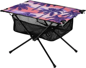 Portable Work Table Purple Sunset Beach Palms Cute Doodle Art Compact Folding Campfire Table with Storage Bag for BBQ Party Camping