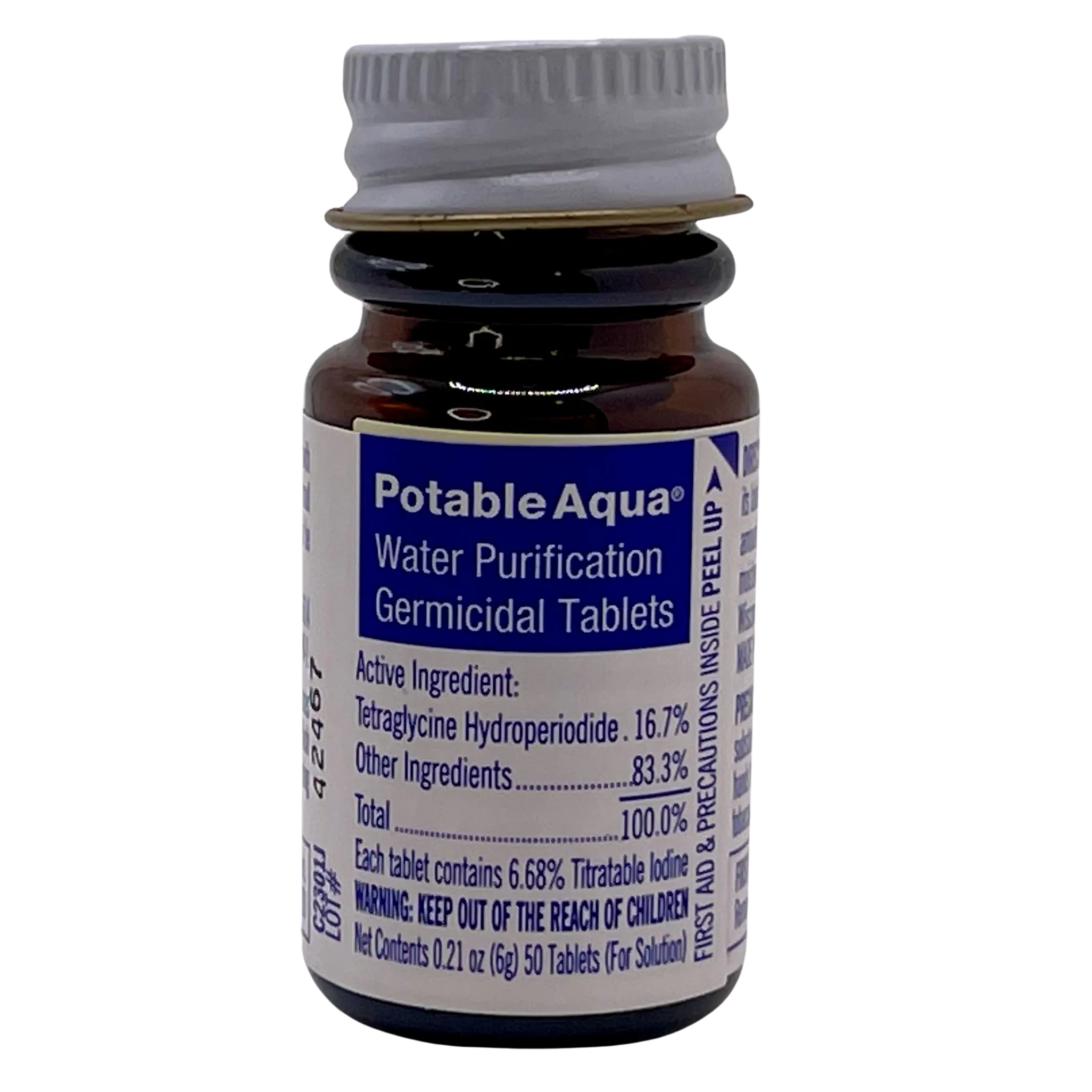 Potable Aqua Water Purification Tablets | Portable & Effective Solution for Camping, Hiking, Emergencies | 50ct Bottle