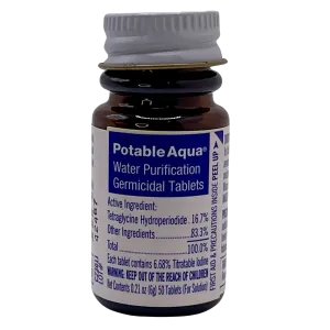 Potable Aqua Water Purification Tablets | Portable & Effective Solution for Camping, Hiking, Emergencies | 50ct Bottle