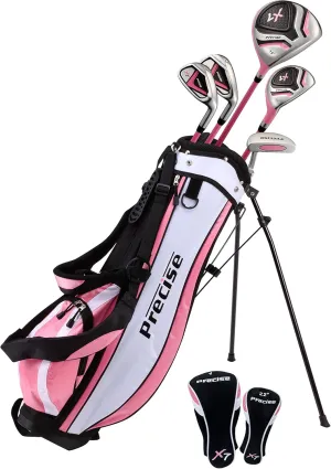 Precise X7 Kids Golf Clubs Set for Ages 3-5, 6-8, 9-12 | Right/Left Hand Girls & Boys Golf Clubs with Lightweight Graphite Shafts, Hybrid & Stand Bag for 3'0" to 5'0" Height