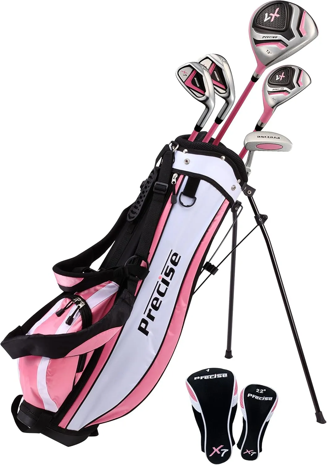 Precise X7 Kids Golf Clubs Set for Ages 3-5, 6-8, 9-12 | Right/Left Hand Girls & Boys Golf Clubs with Lightweight Graphite Shafts, Hybrid & Stand Bag for 3'0" to 5'0" Height