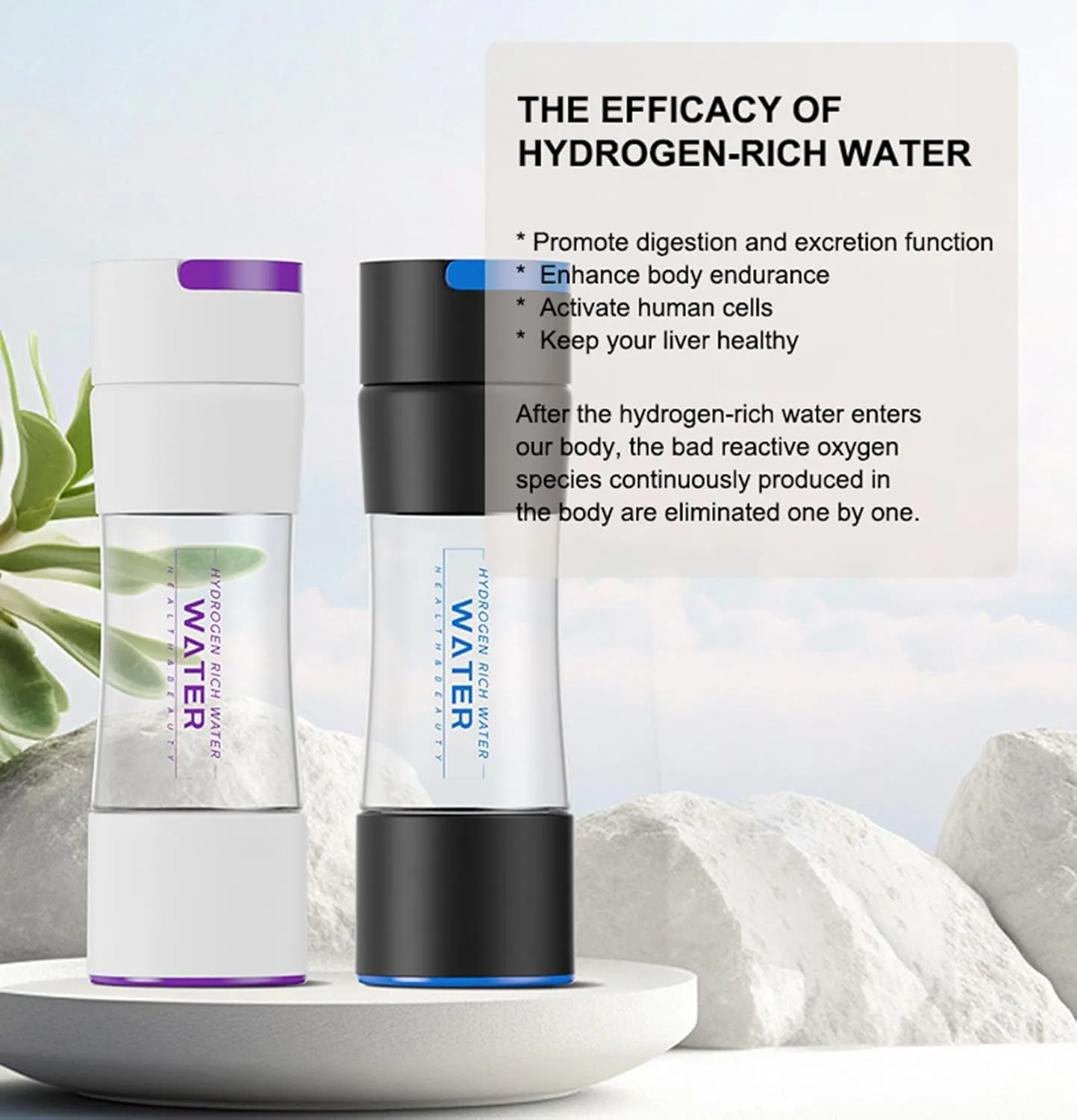 Premium Hydrogen Water Bottle Generator, High-Efficiency Hydrogen Water Machine Up to 2000 PPB, SPE/pem Technology Hydrogen Water Bottle, Purification Vent