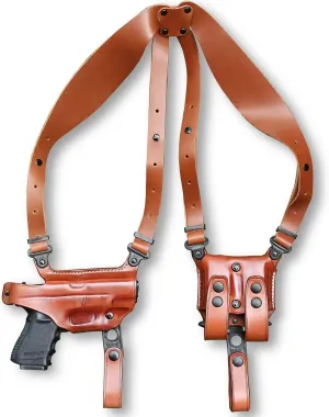 Premium Leather Horizontal Shoulder Holster System with Double Magazine Carrier for Rugerr P90/ P95/ P345, Right Hand Draw, Brown Color #1125#