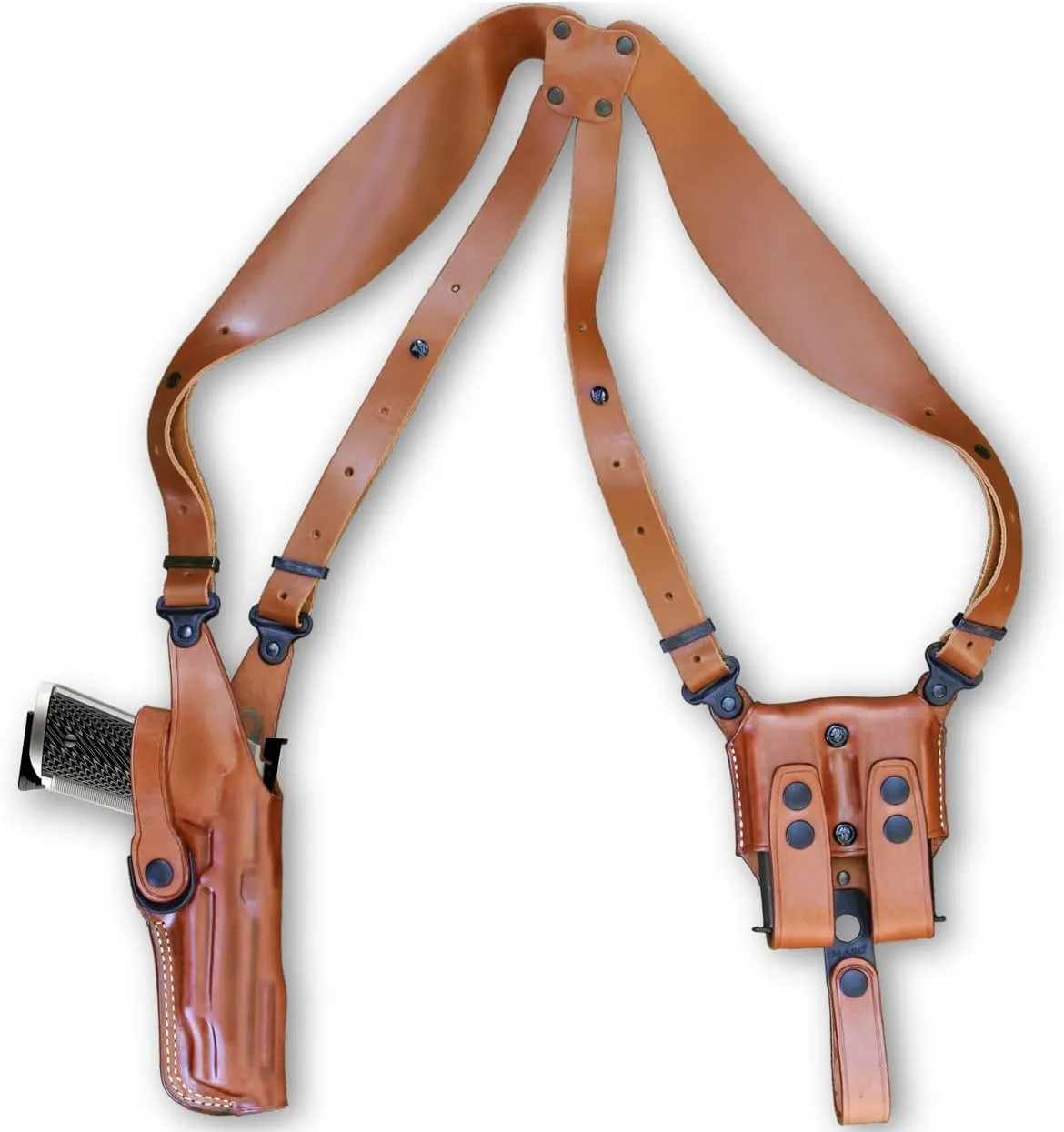 Premium Leather Vertical Shoulder Holster System with Double Magazine Carrier for Kimber 1911 Pro II 45 ACP with Crimson Trace Grips 4''BBL, Right Hand Draw, Brown Color #1468#
