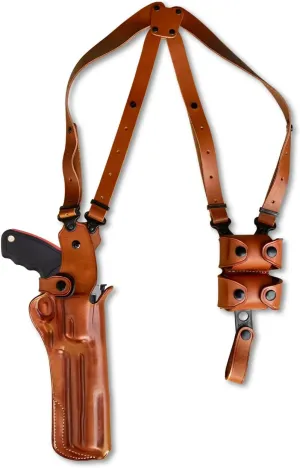 Premium Leather Vertical Shoulder Holster System with Double Speed Loader Pouch, Fits Taurus Raging Hunter 44 Magnum 454 Casull 6.75" Barrel, R/H Draw, Brown Color #1574#