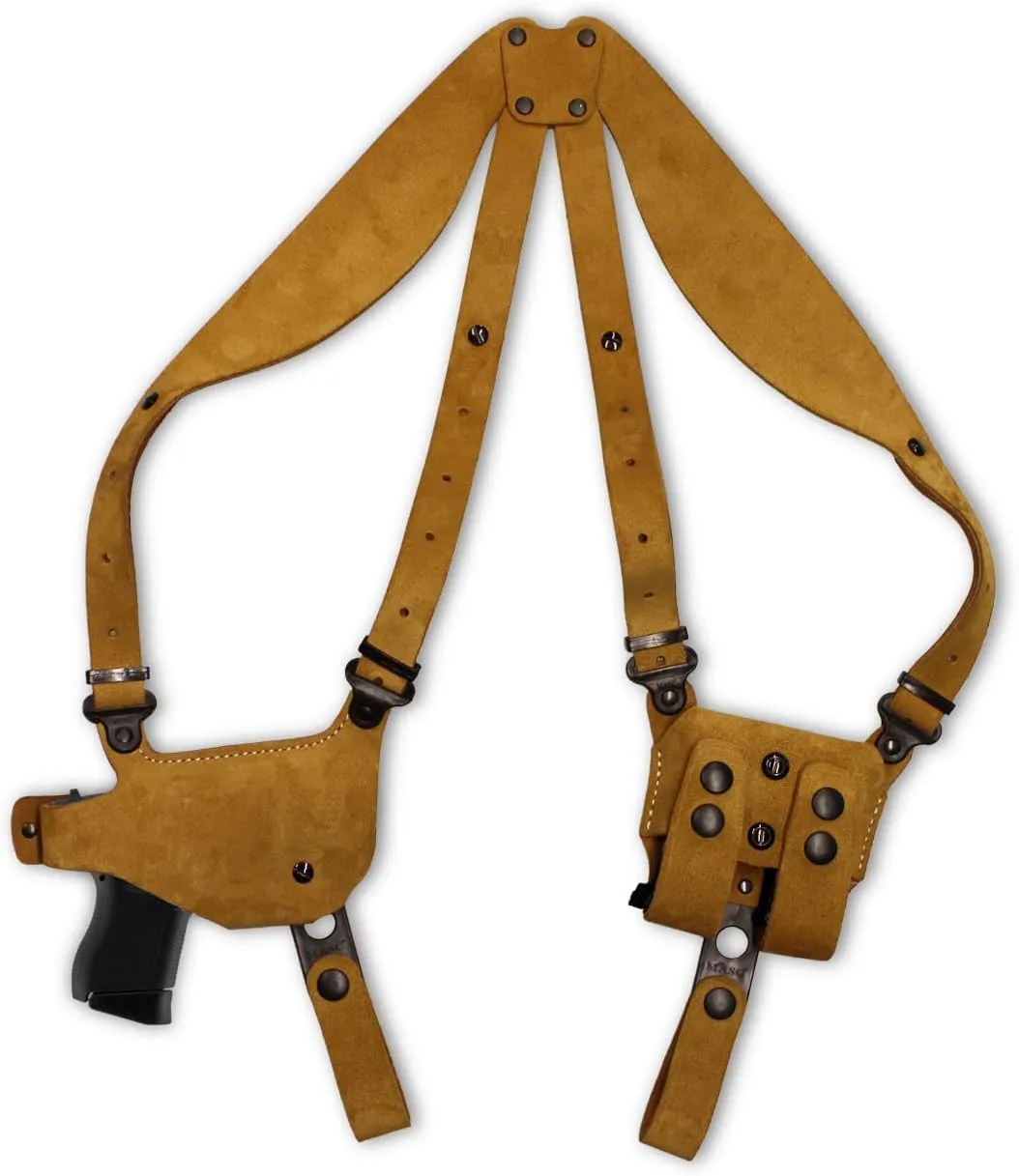 Premium Suede Leather Shoulder Holster System with Double Magazine Carrier Fits Sigg P320 Nitron Carry 9mm 3.9''BBL, Right-Hand Draw, Brown Color #1328#