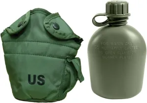 Previously Issued U.S. G.I. 1 Quart Olive Drab Military Canteen Nylon Cover with Never Issued 1 Quart Olive Drab Canteen
