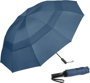 Prospo 46/62 Inch Large Travel Umbrellas for Rain Windproof, 10 Ribs Compact Reverse Folding Golf Umbrella, Double Canopy Automatic Open Close