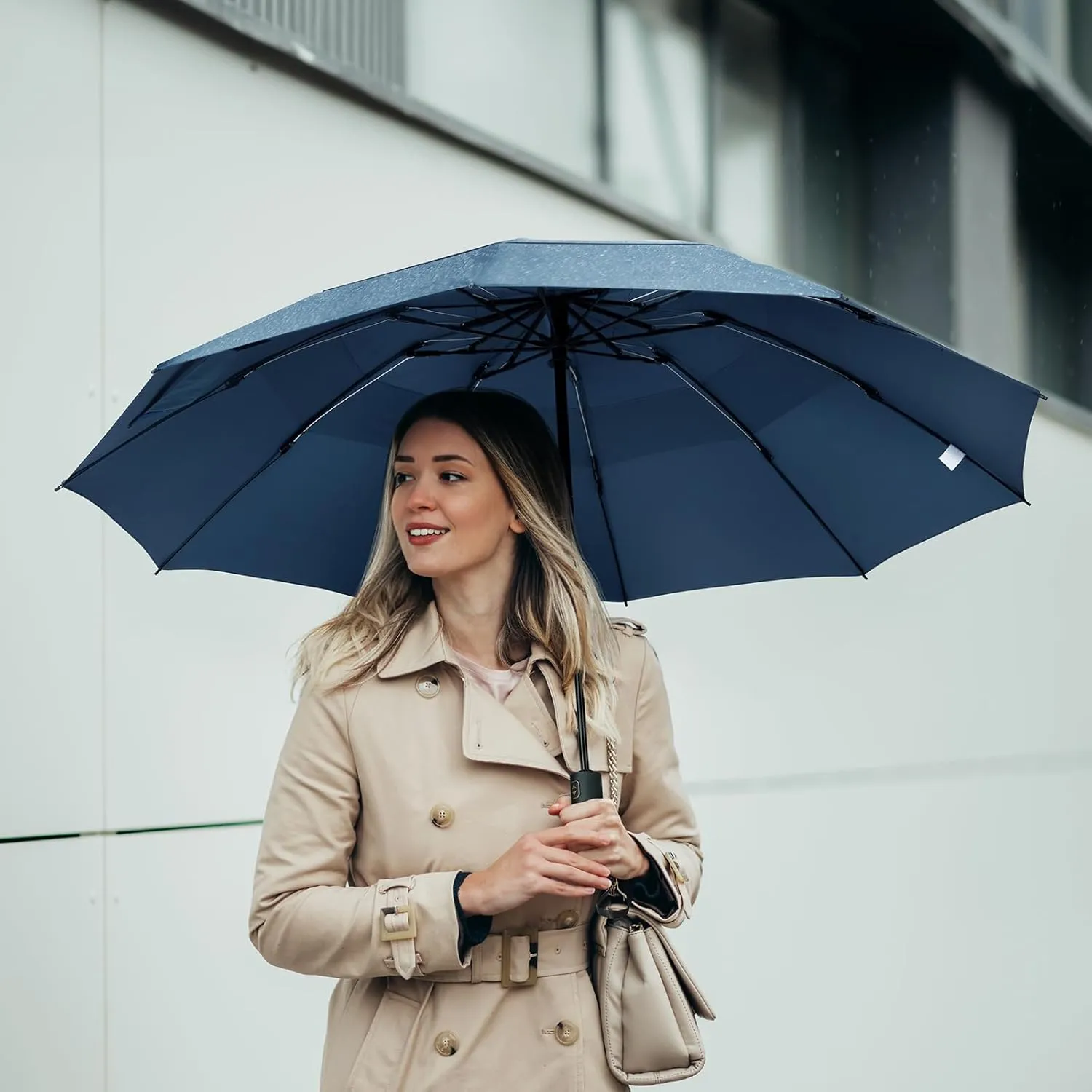 Prospo 46/62 Inch Large Travel Umbrellas for Rain Windproof, 10 Ribs Compact Reverse Folding Golf Umbrella, Double Canopy Automatic Open Close